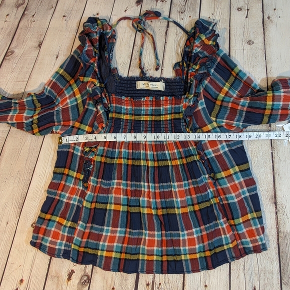 Free People Navy Sienna Plaid Long Sleeve Top - Picture 7 of 10